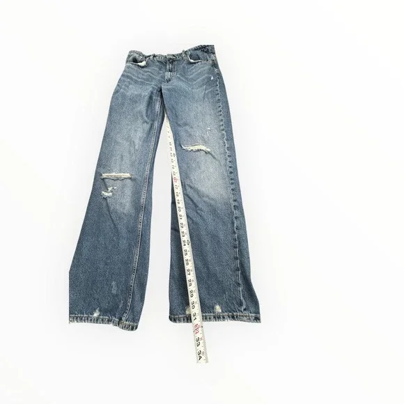 Zara Jeans Womens 10 Blue Wide Leg Distressed High Rise Denim Pants 6688/334 - Picture 6 of 13